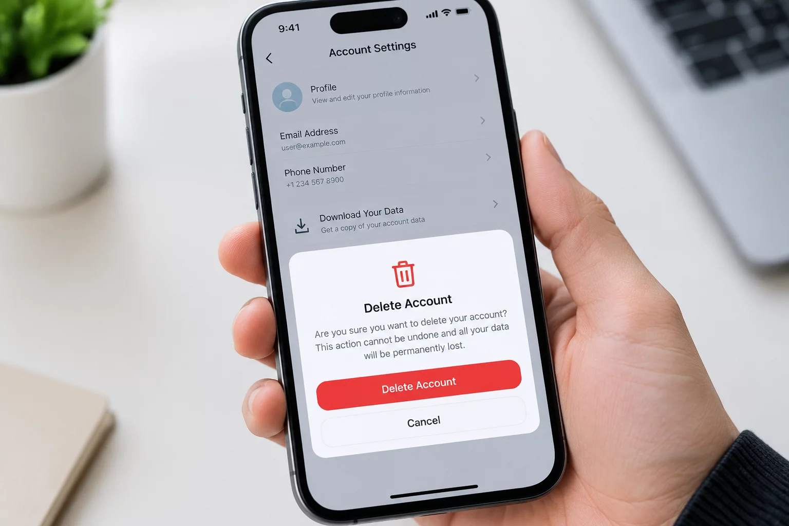 Access Account Deletion in Settings